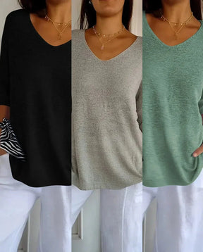 Kit 3 Blusas Femininas Luna em Malha Leve Decote V